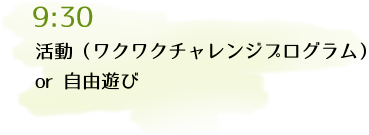 9:30 活動（ワクワクチャレンジプログラム）or 自由遊び